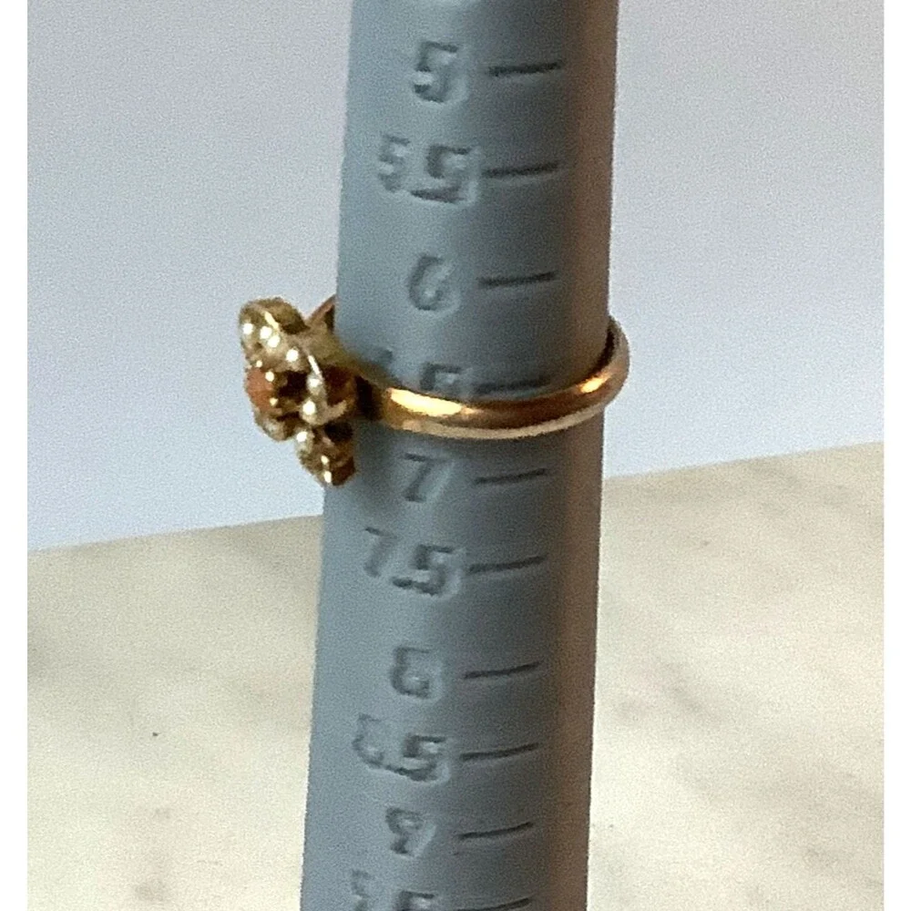 Vintage Ring Gold Tone Simulated Pearl Ribbon Bow Adjustable Size 6.5 or Larger